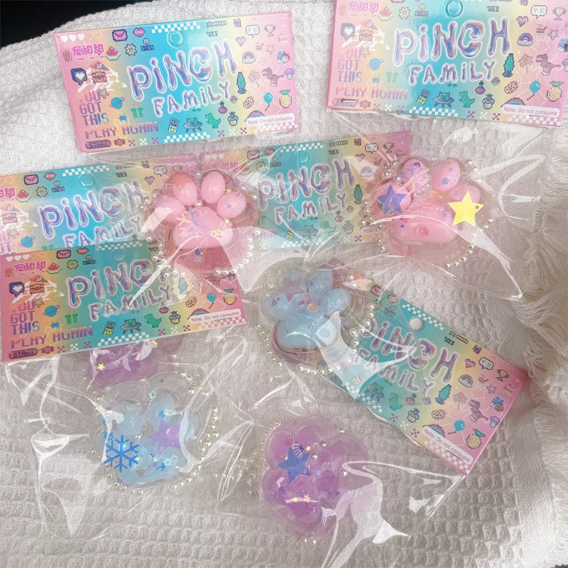 Jucarie Antistres Squishy, Vivimall, cu Revenire Lenta, Squeeze Pinch Family, Model Cat Paw, Model cu Perlute, Ambalaj Transparent, Multicolor - vivimall.ro