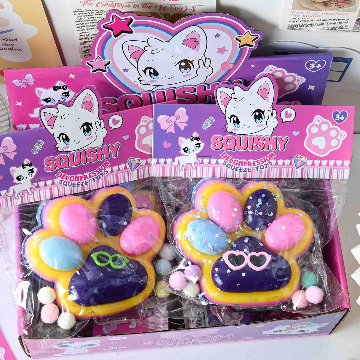 Jucarie Antistres Squishy, Flippy, cu Revenire Lenta, Squeeze Toys, Model Cat Paw, 12.5x10.5 cm, 220g, +3 Ani, din TPR, Model 5, Multicolor - vivimall.ro