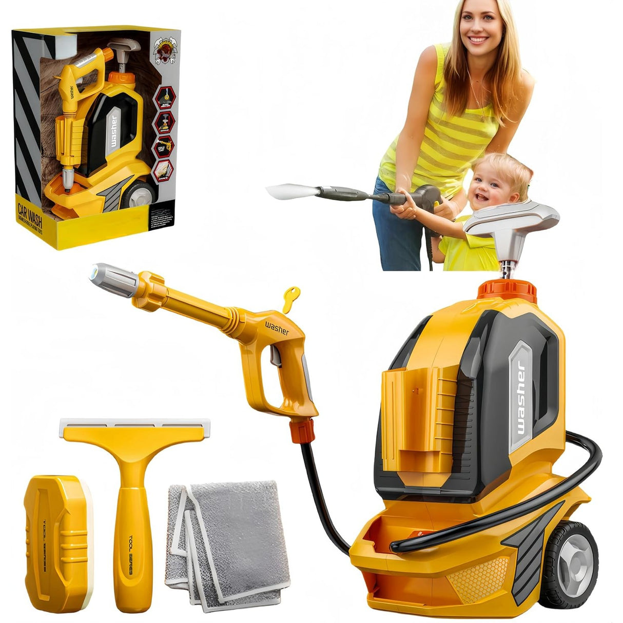 Jucarie Aparat de Spalat cu Presiune, Vivimall, Spalator Auto, Interactiv, Material Plastic, Accesorii Incluse, 38x26x17.5 cm, Portocaliu - vivimall.ro