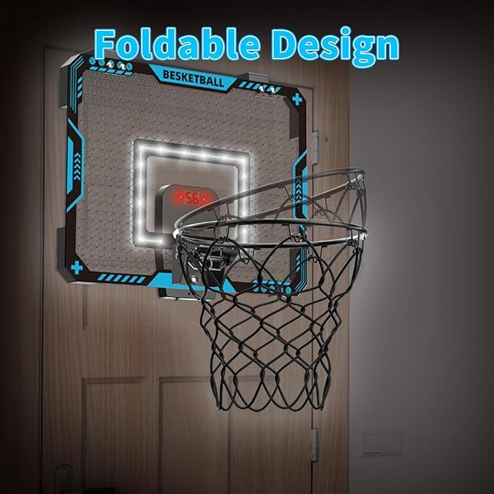 Cos de Baschet pentru Copii, Vivimall, cu Tablou de Bord Electronic, Minge, Pompa, 2 Moduri, Interior/Exterior, Inel Metalic si Rabatabil cu Arc, Luminos, 41x31x5 cm, Multicolor - vivimall.ro