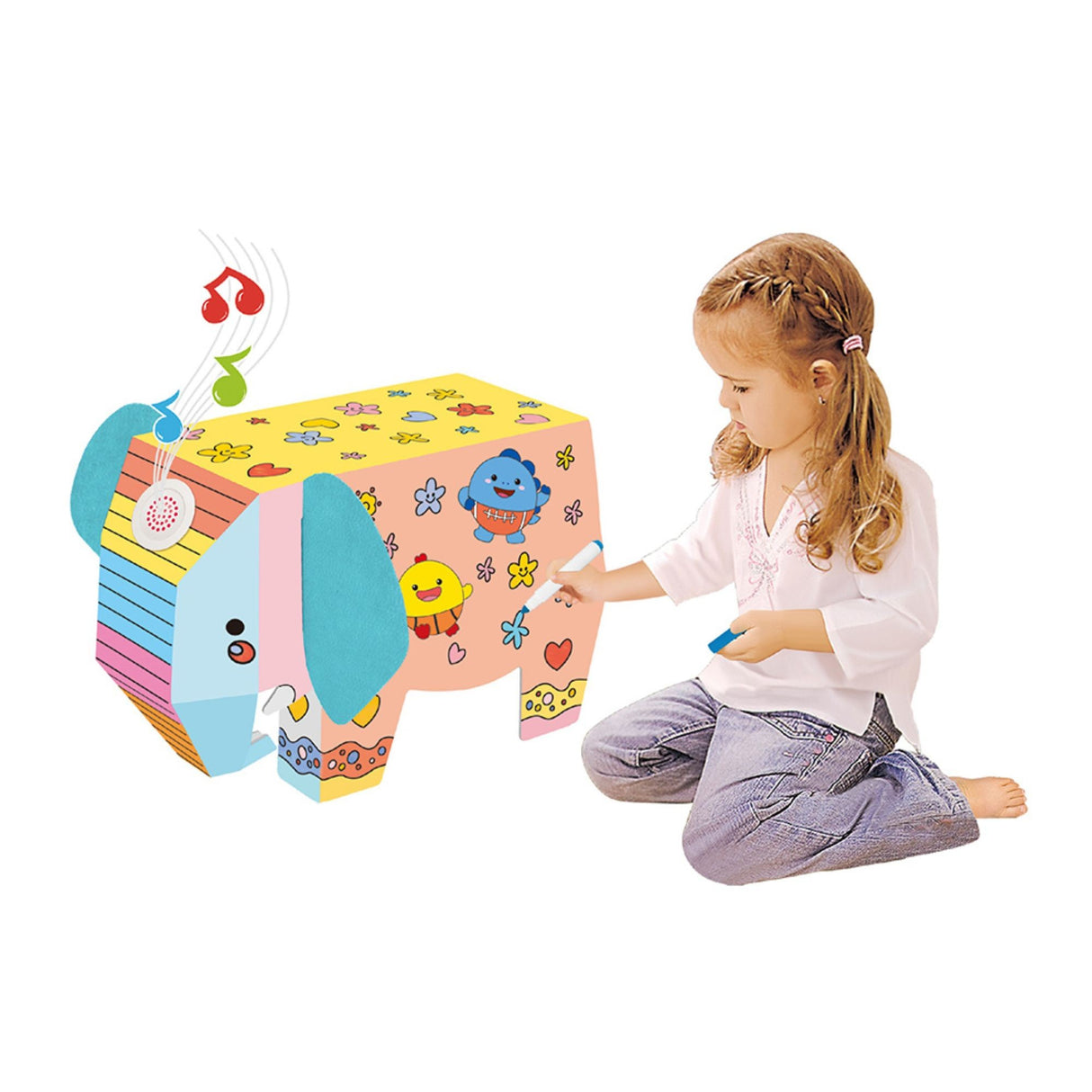 Set puzzle 3D Flippy model elefant, piesele de carton desfăcute înainte de asamblare