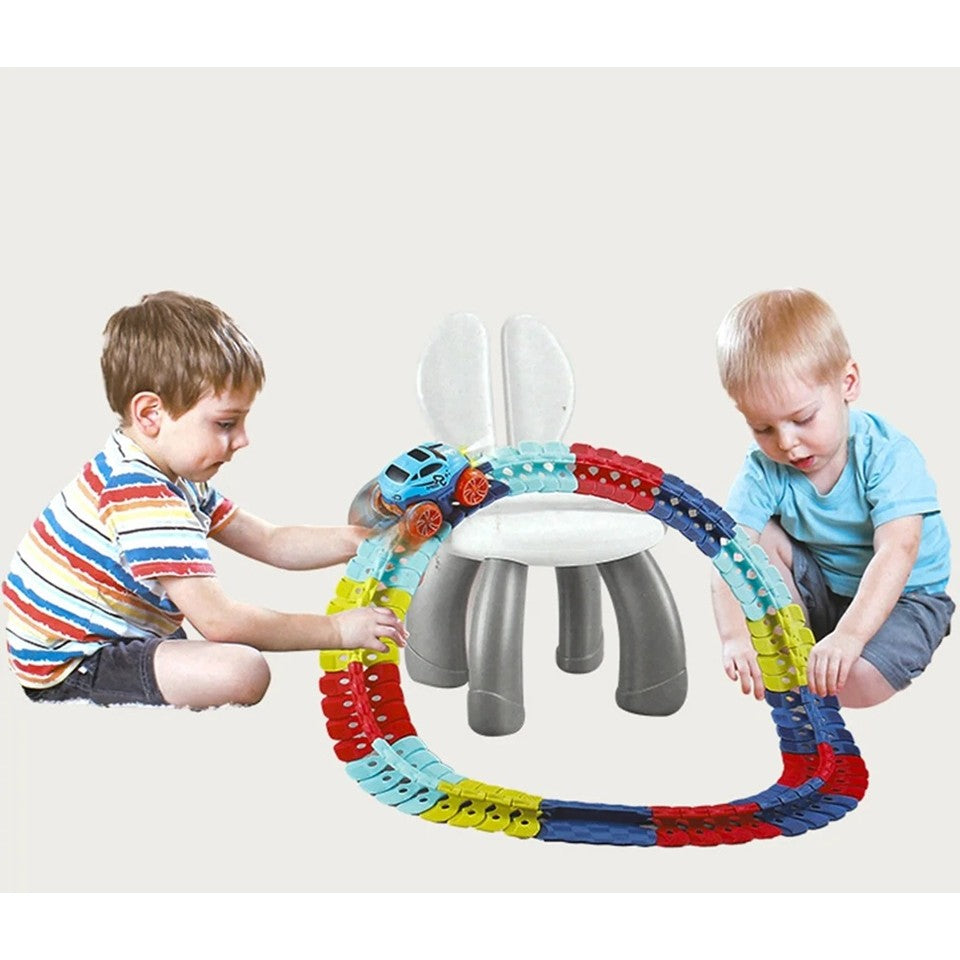 Jucarie de Constructie RollerCoaster, Vivimall, 138 de Piese, 41.5x31x7 cm, cu Masini, Multicolor - vivimall.ro