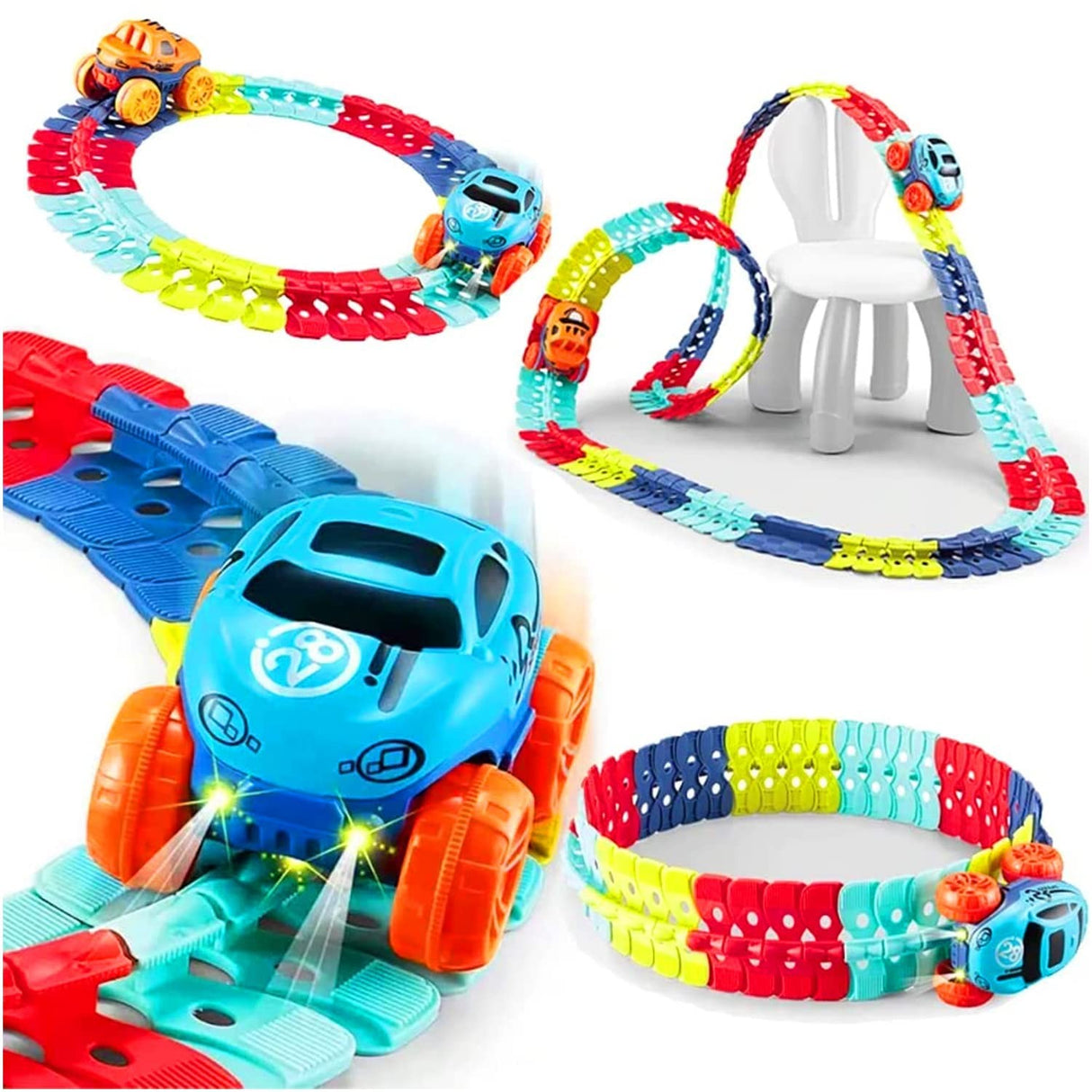 Jucarie de Constructie RollerCoaster, Vivimall, 184 de Piese, 44.5x36x7 cm, cu Masini, Multicolor - vivimall.ro