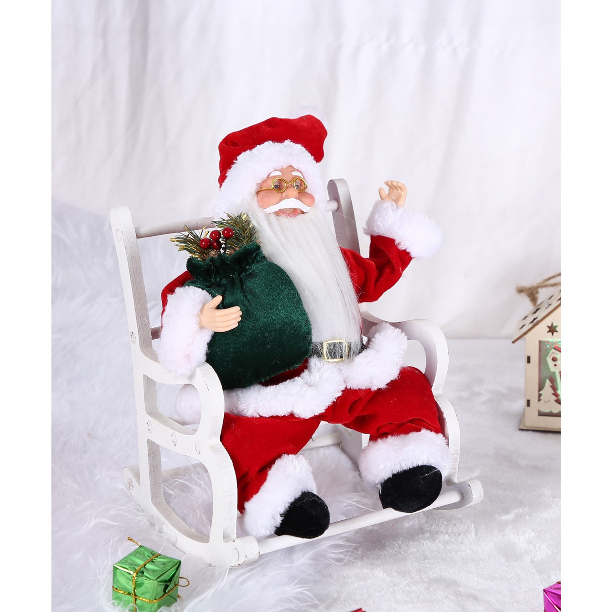 Jucarie decorativa, Vivimall, Mos Craciun, 30 cm x 18 cm, grosime 18 cm, lana, tesatura de plus, poliester, interior/exterior - vivimall.ro