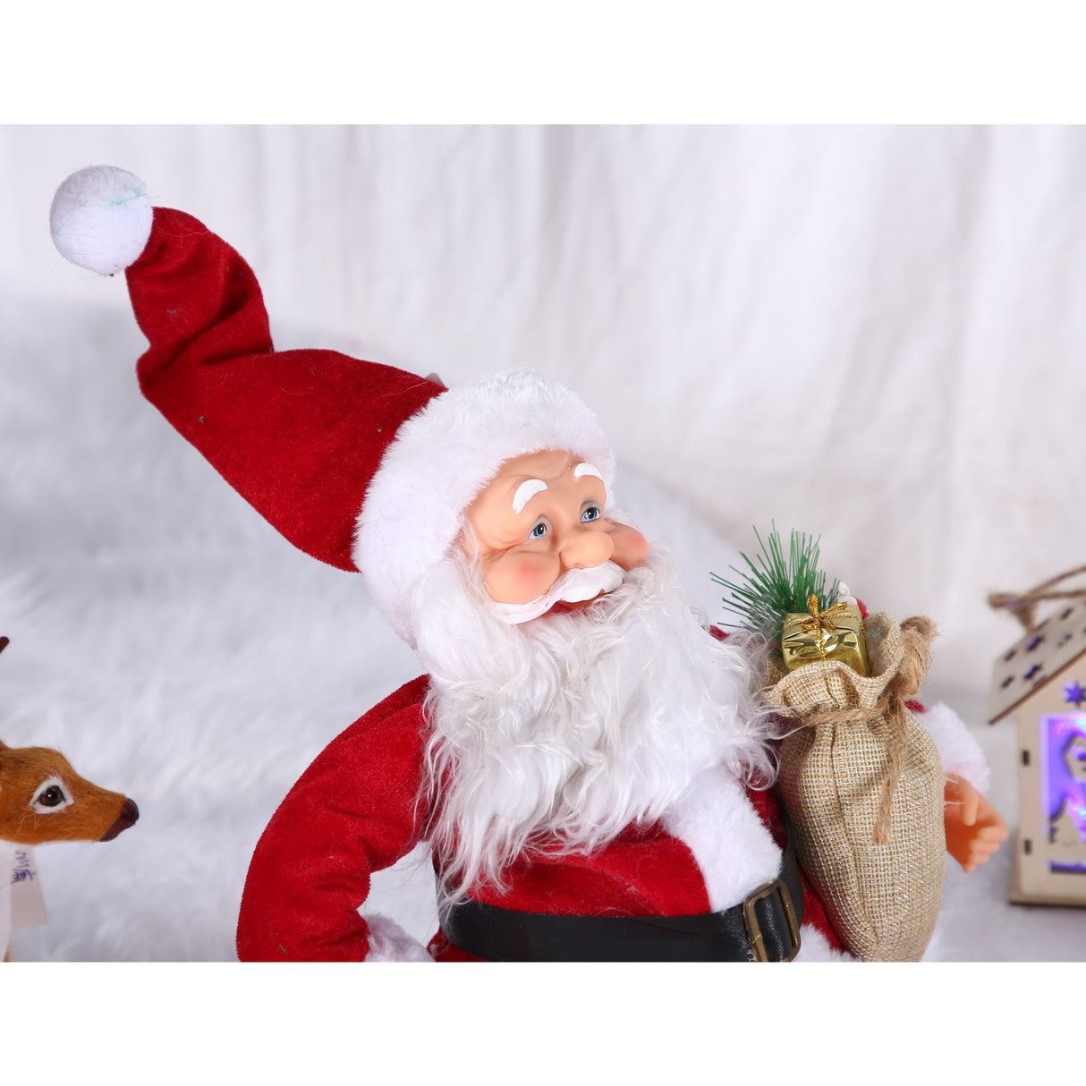 Jucarie decorativa, Vivimall, Mos Craciun, 55 cm x 23 cm, grosime 25 cm, lana, tesatura de plus, poliester, interior/exterior - vivimall.ro