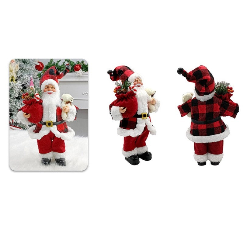 Figurina Decorativa Craciun, Vivimall, Mos Craciun cu Urs de Plus, 30 x 10 x 17 cm, Material Plastic+Textil, Interior/Exterior, Alb/Rosu - vivimall.ro