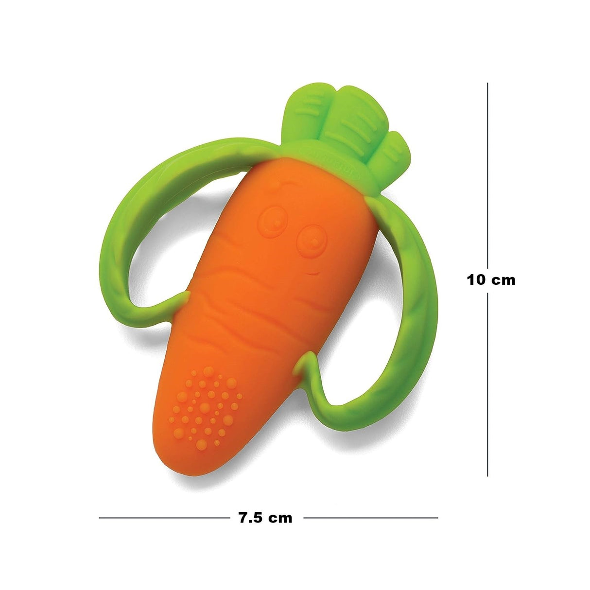 Jucarie dentitie bebelusi Vivimall, morcov, 10x7.5x2.8 cm, cu manere de prindere, material silicon non-toxic, fara miros, portocaliu - vivimall.ro