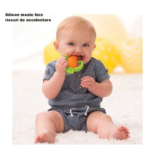 Jucarie dentitie bebelusi Vivimall, morcov, 10x7.5x2.8 cm, cu manere de prindere, material silicon non-toxic, fara miros, portocaliu - vivimall.ro