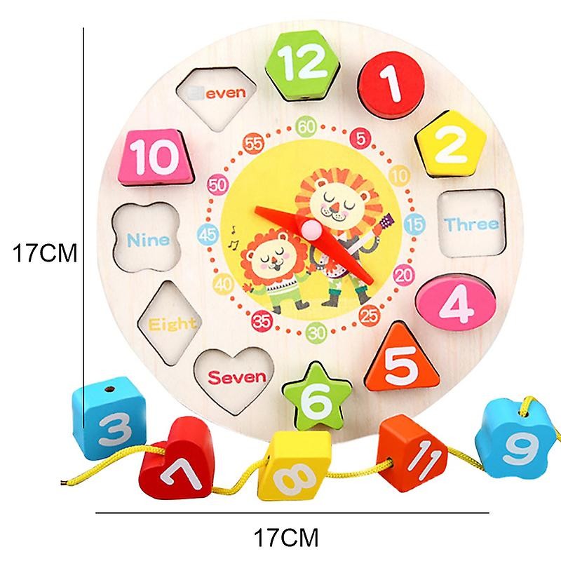 Jucărie lemn Montessori model Ceas Leu, vedere laterală, structură MDF durabilă, multicolor