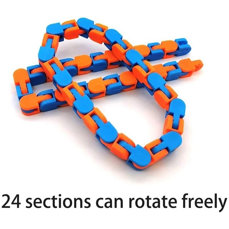 Jucarie Senzoriala Antistres, Vivimall, Fidget Toys, Puzzle de Imbinat Tip Sarpe, 24 Piese, +3 Ani, Portocaliu/Albastru - vivimall.ro