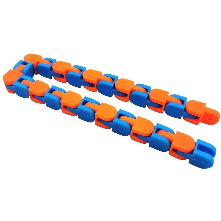 Jucarie Senzoriala Antistres, Vivimall, Fidget Toys, Puzzle de Imbinat Tip Sarpe, 24 Piese, +3 Ani, Portocaliu/Albastru - vivimall.ro