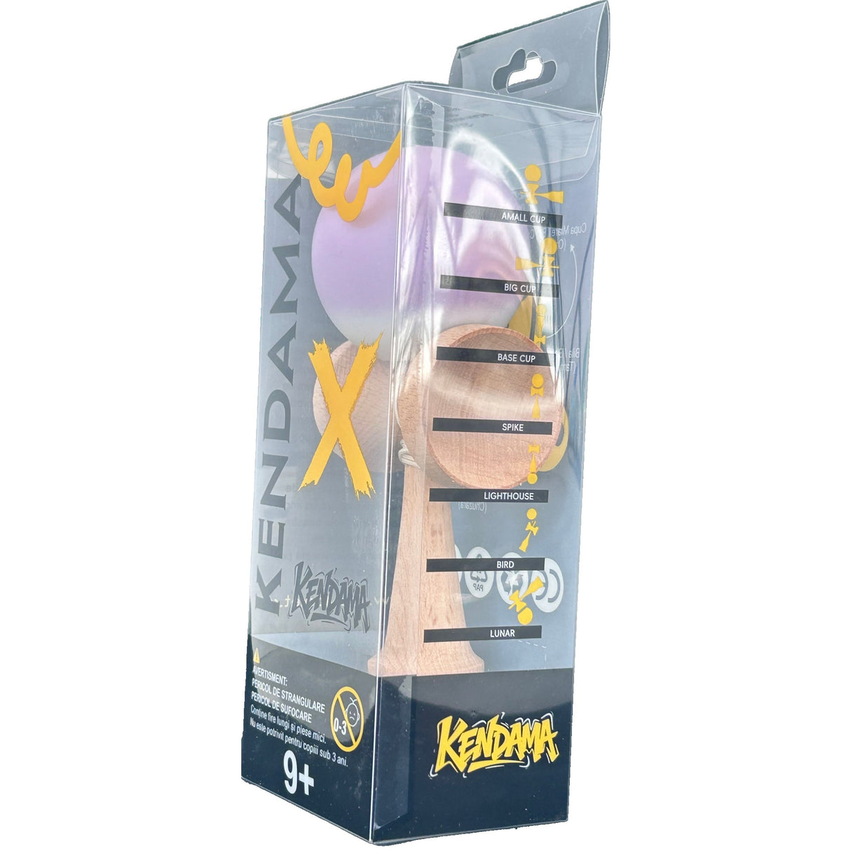 Jucarie Kendama X Originala, Profesionala, Vivimall, din Lemn, Rubber Grip, 18 cm, Gradient Lila Alb - vivimall.ro