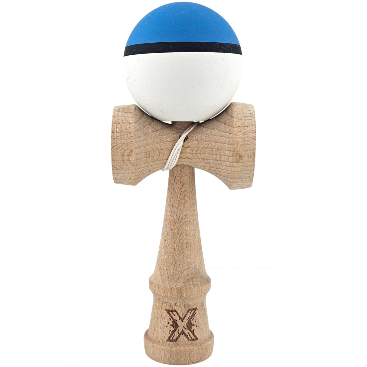 Kendama X Originala, Profesionala, Vivimall, din Lemn, 18 cm, Rubber Grip, Albastru/Alb - vivimall.ro