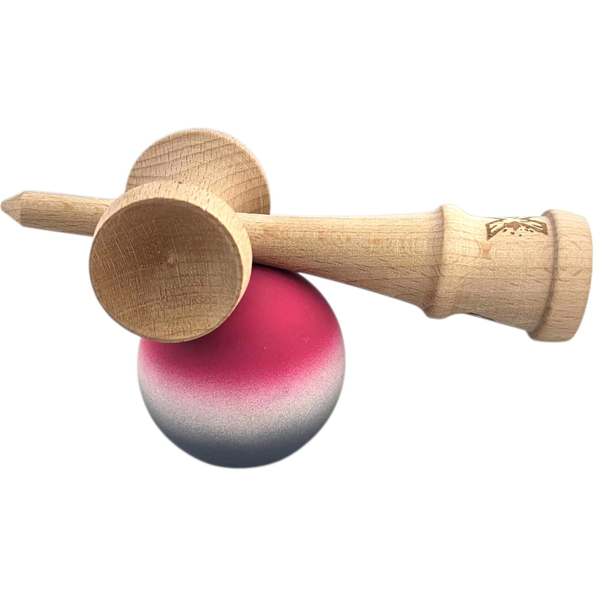 Jucarie Interactiva Kendama X Profesionala, Vivimall, din Lemn, Rubber Grip, 18 cm, Roz/Alb/Gri - vivimall.ro
