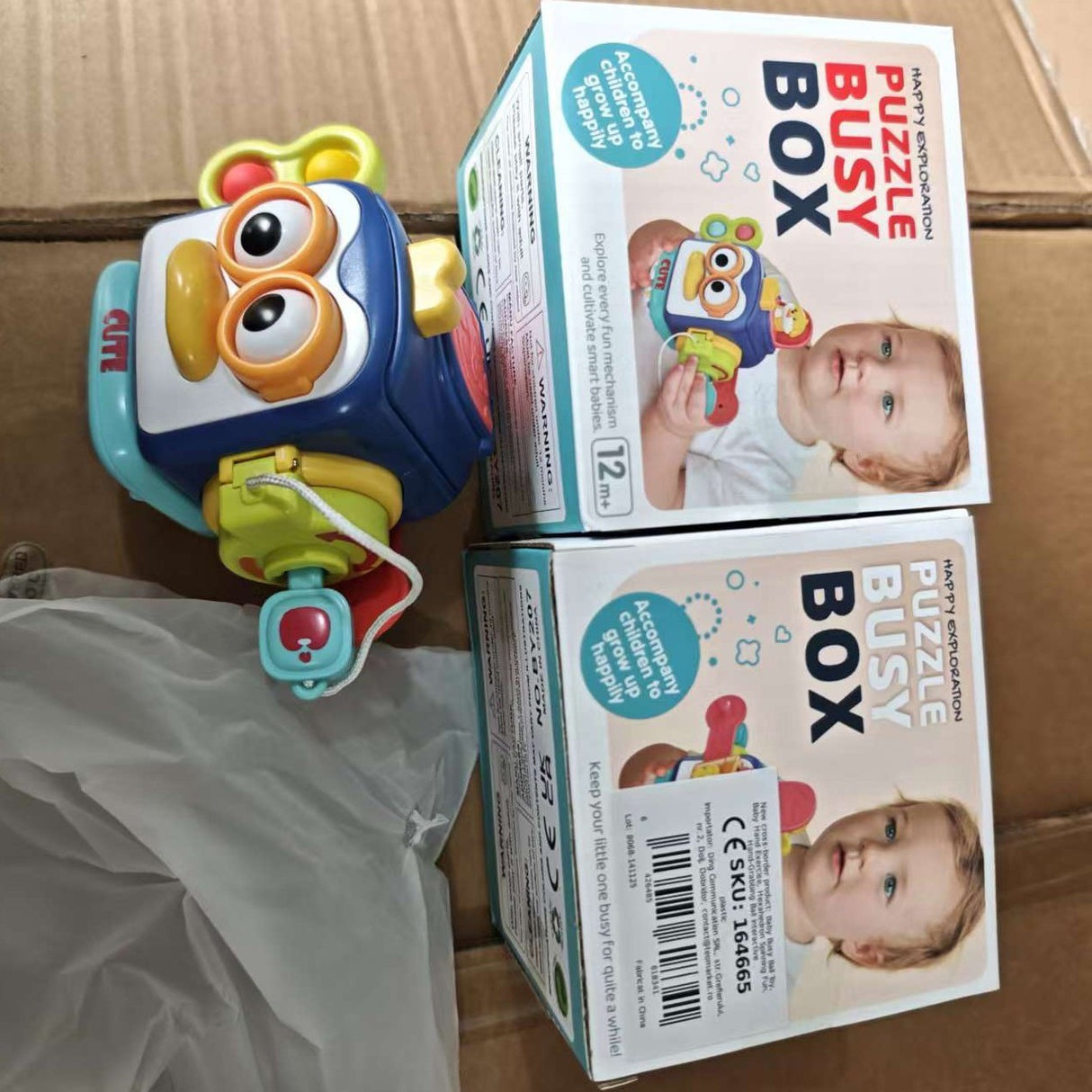 Set jucărie senzorială Pinguin Ocupat Montessori, vedere ansamblu, plastic multicolor pentru bebeluși
