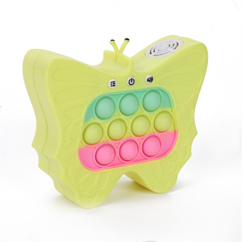 Jucarie Interactiva Tip Consola pentru Copii, Vivimall, Diferite Moduri de Joc, 120 Nivele, Material ABS/silicon, cu Nivele, Sunete si Lumini, 12 x 5.5 x 13.5 cm cm, Model Fluture, Galben - vivimall.ro