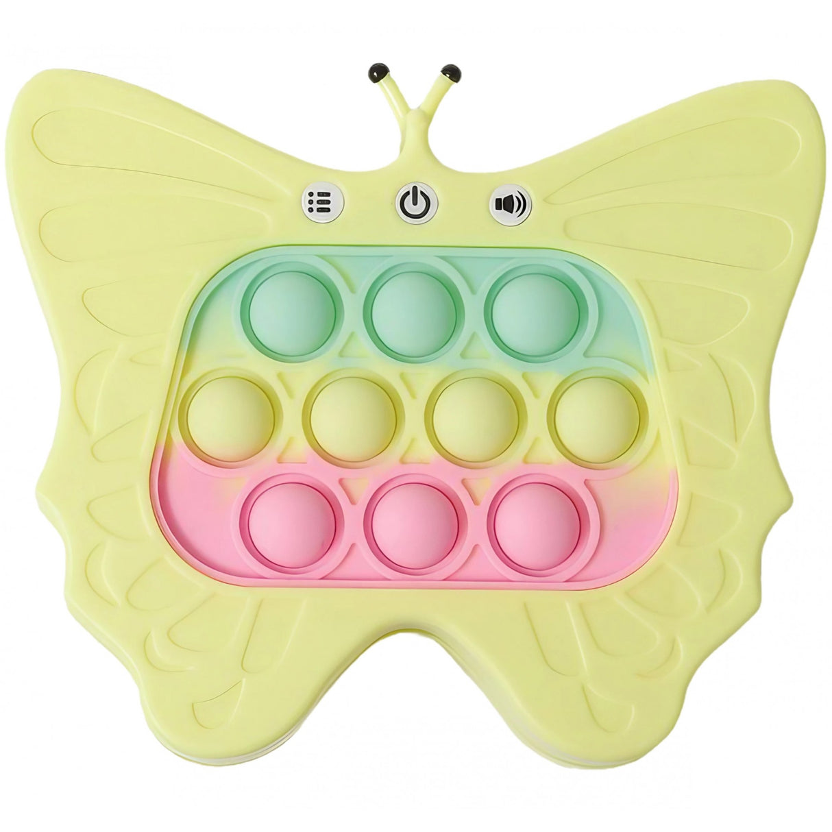 Jucarie Interactiva Tip Consola pentru Copii, Vivimall, Diferite Moduri de Joc, 120 Nivele, Material ABS/silicon, cu Nivele, Sunete si Lumini, 12 x 5.5 x 13.5 cm cm, Model Fluture, Galben - vivimall.ro