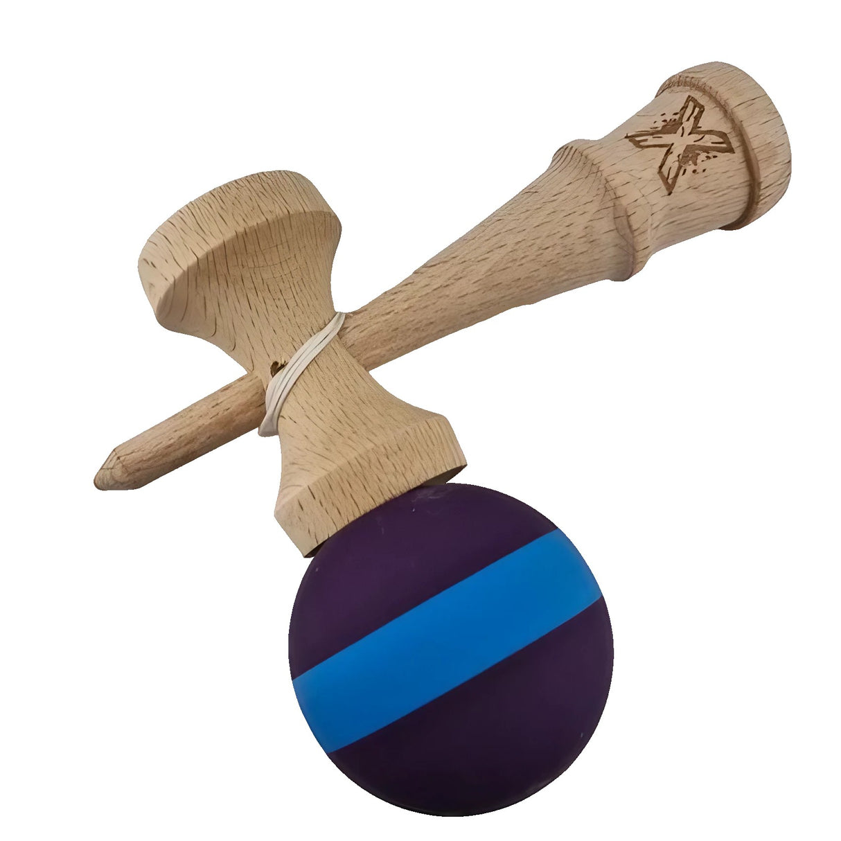 Jucarie Kendama X Originala, Profesionala, Vivimall, din Lemn, Rubber Grip, 18 cm, Mov/Albastru