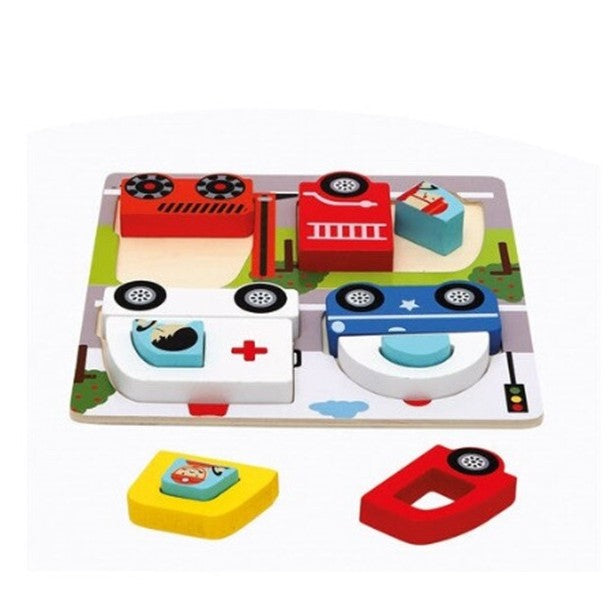 Jucarie Montessori, Vivimall, Tip Puzzle 3D, din Lemn, +36 Luni, Model Masini, 18 x 18 x 1.5 cm, Multicolor - vivimall.ro