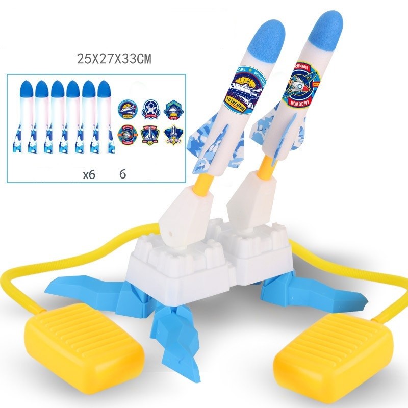 Jucarie pentru Copii, Vivimall, Lansator de Rachete cu Piciorul, Doua Lansatoare, 6 Rachete Fara Lumini, 33x25x27 cm, Alb-Albastru - vivimall.ro