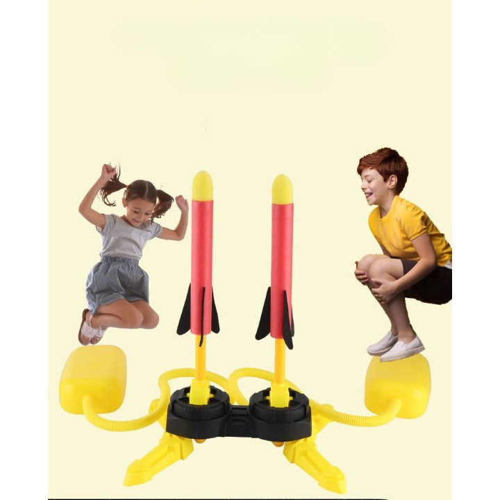 Jucarie pentru copii, lansator rachete cu piciorul, doua lansatoare, 6 rachete cu lumini - vivimall.ro
