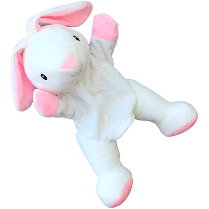 Papusa de Mana pentru Teatru de Papusi, Flippy, din Plus, 25 x 10 x 8 cm, Model Iepure, Alb/Roz - vivimall.ro