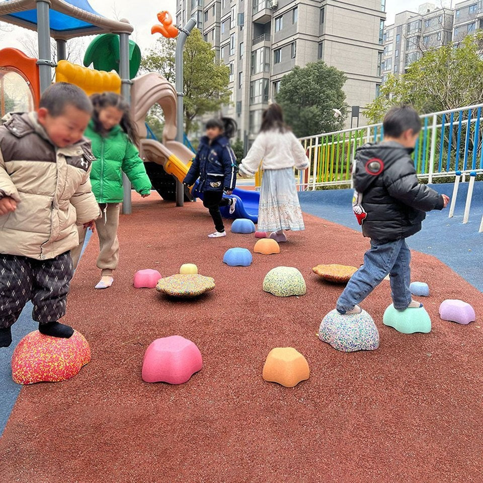 Jucarie Senzoriala de Echilibru, Flippy, Tip Stepping Stones, 5 Piese, din Spuma, pentru Miscare, Sarituri, Prindere, Diametru 28 cm, Model 2, Multicolor - vivimall.ro