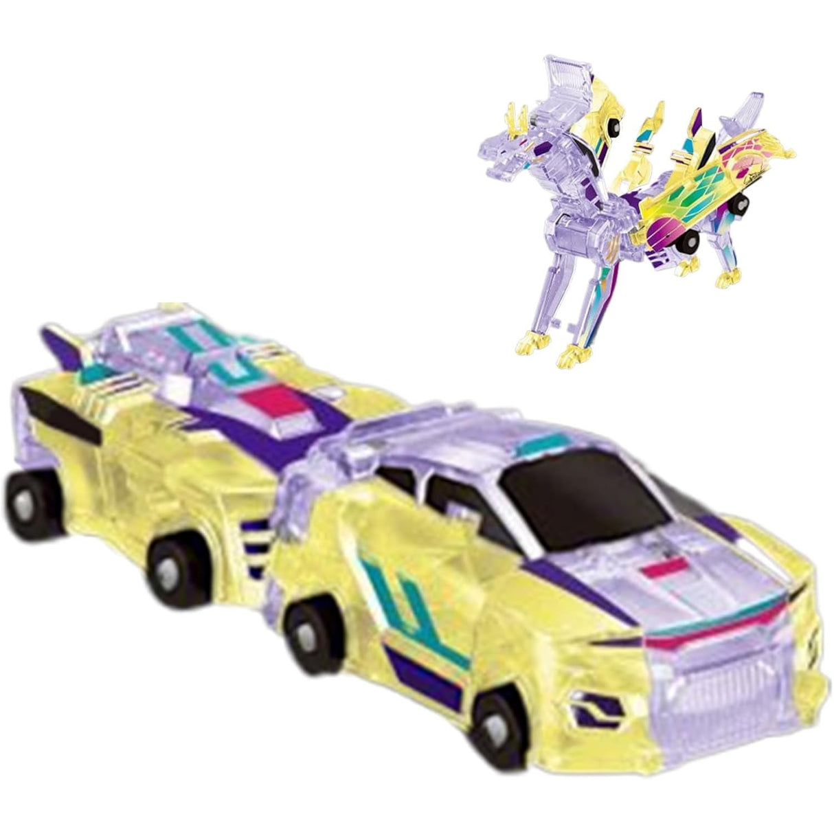 Jucarie Transformabila 2in1, Flippy, Crystal Wing Flying Dragon, Masina/Dragon, Atractie Magnetica, Fluorescent, +3 Ani, din ABS, Multicolor - vivimall.ro