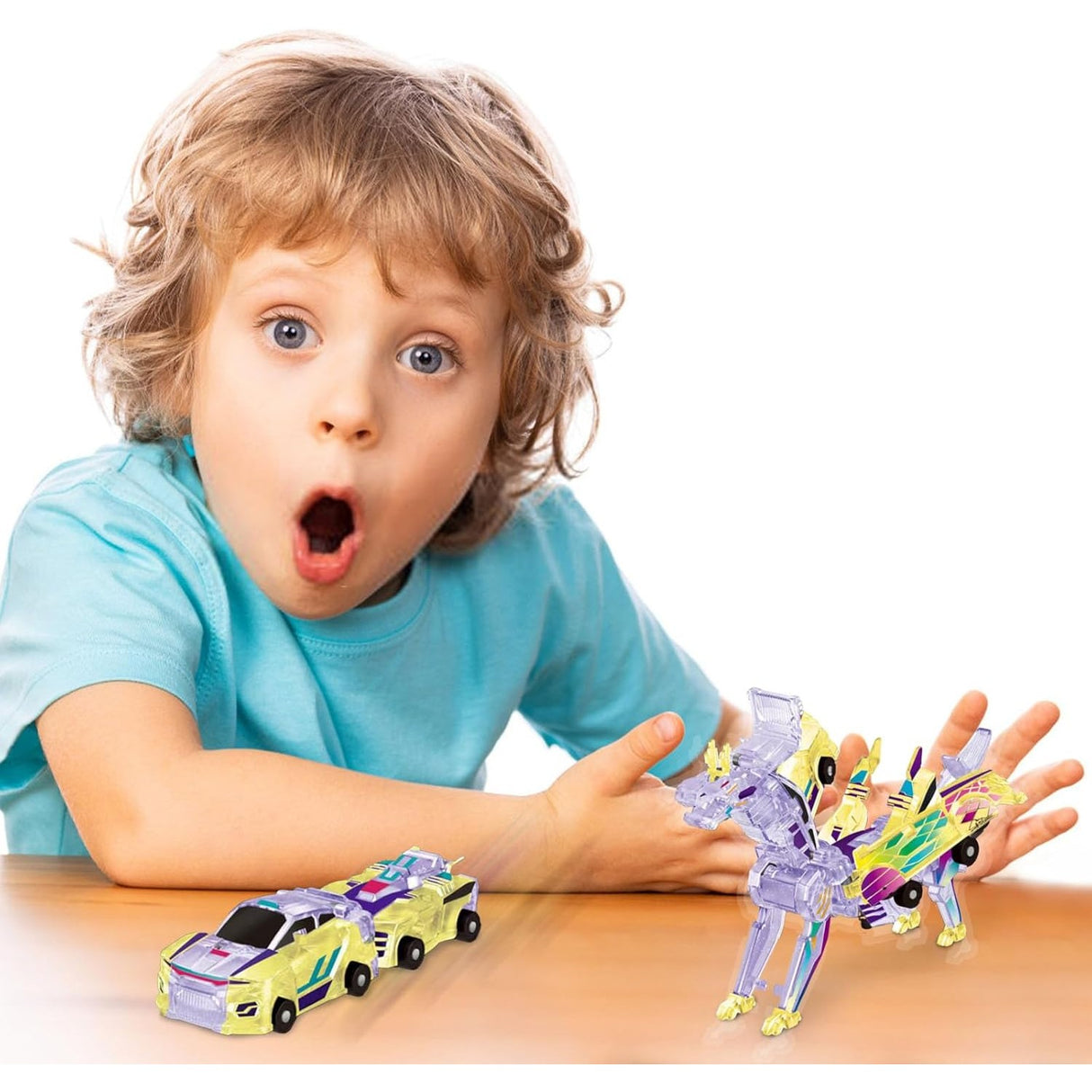 Jucarie Transformabila 2in1, Flippy, Crystal Wing Flying Dragon, Masina/Dragon, Atractie Magnetica, Fluorescent, +3 Ani, din ABS, Multicolor - vivimall.ro