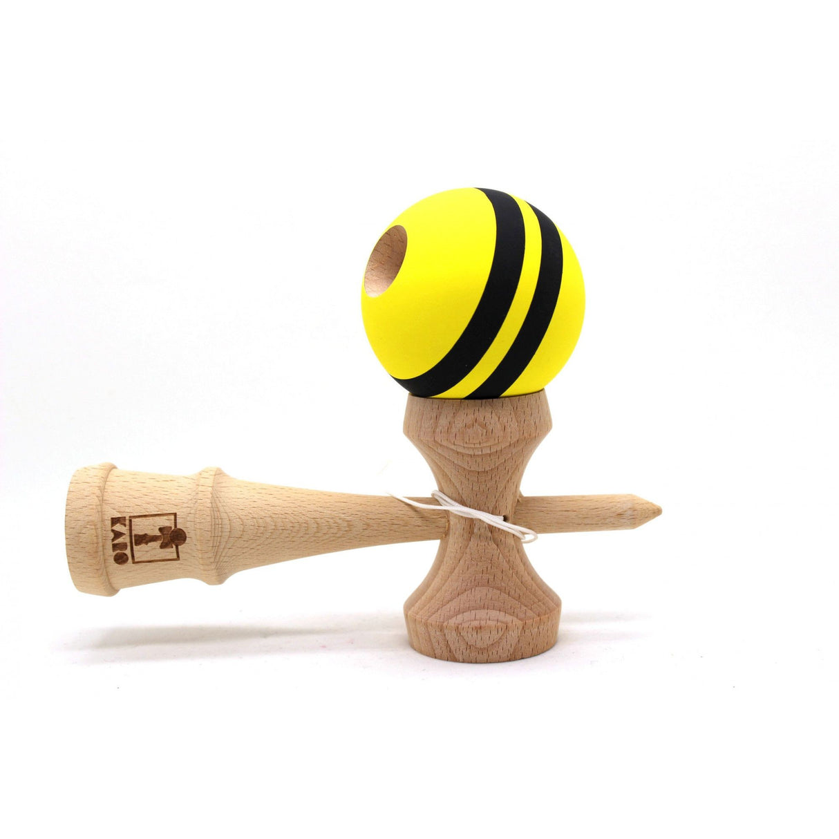 Kendama Karo Grip Rubber Stripe Lemn Fag Galben Negru - vivimall.ro