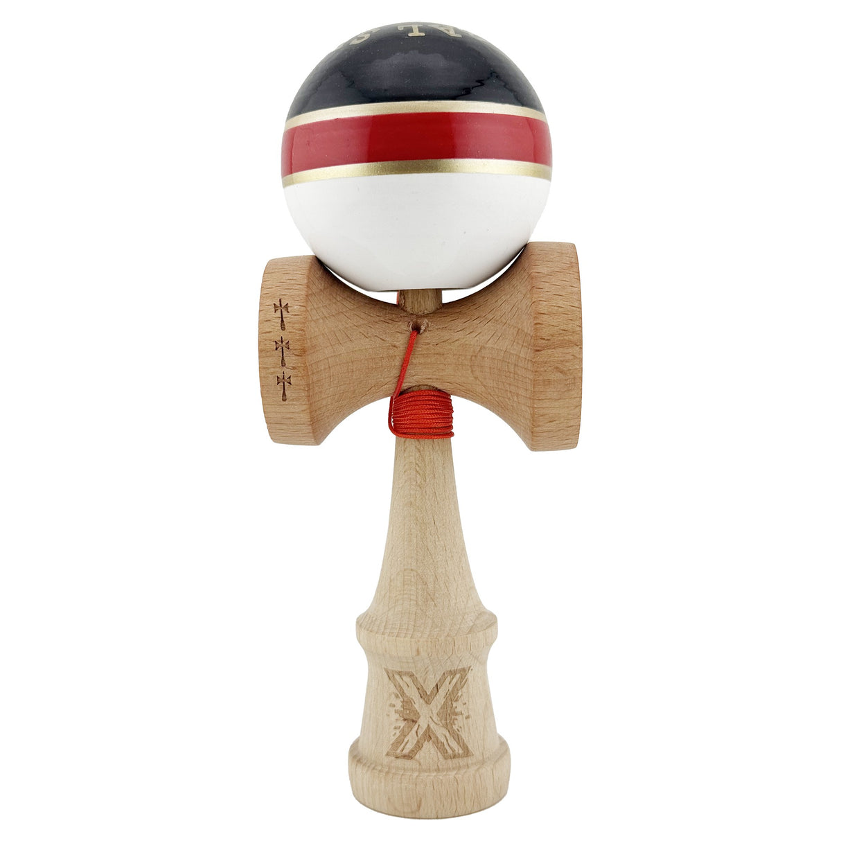 Kendama Originala X - ROYAL , Profesionala, Vivimall, din Lemn, 18 cm, Rosu-Gold - vivimall.ro
