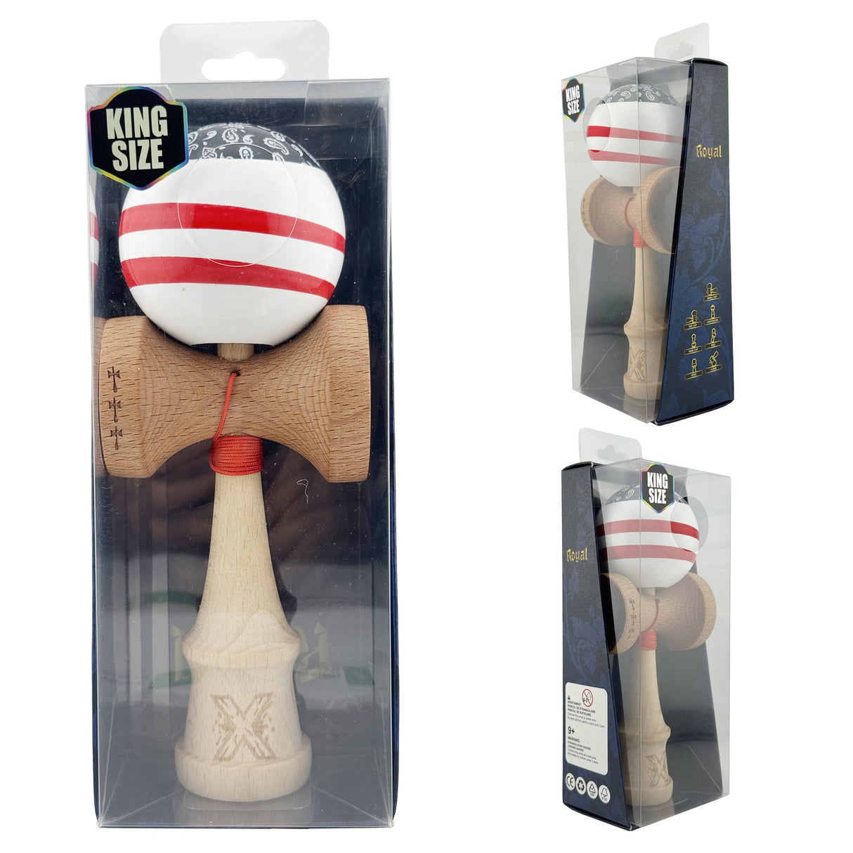 Kendama X CHICANOS Originala, Profesionala, Flippy, Big Cups V2, Super Sticky cu Cupe Mari, Rulment Metalic, din lemn 18 cm, Ata 55 cm, Negru/Alb - vivimall.ro