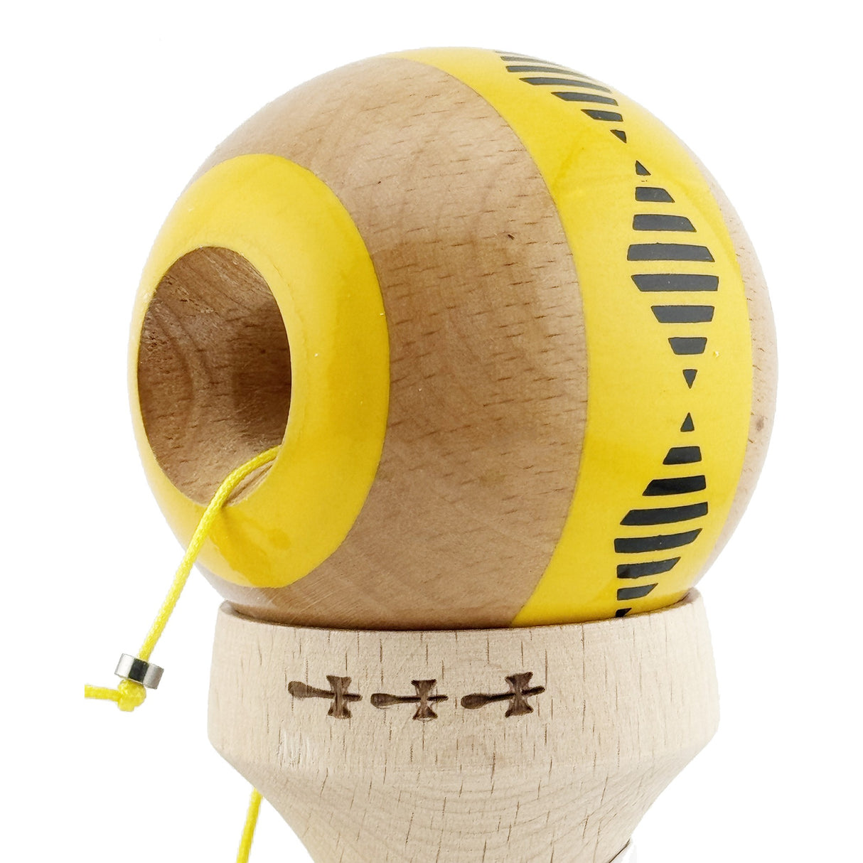 Kendama X Originala FREQUENCY, Profesionala, Vivimall, Cupe Mari KING SIZE V3, Super Sticky, Gaura in Baza, Rulment Metalic, din lemn 18 cm, Ata 55 cm, Galben/Maro