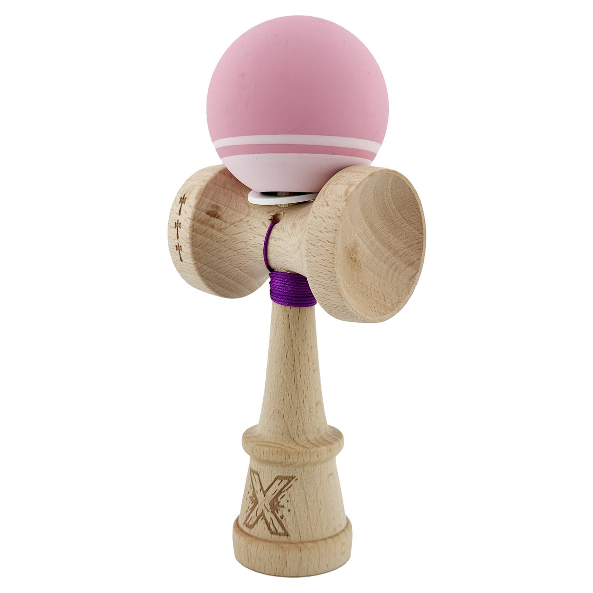 Kendama X Originala, Profesionala, Vivimall, Rubber Grip, Cupe Mari KING SIZE V3, Gaura in Baza, Rulment Metalic, din lemn 18 cm, Ata 55 cm, Bicolor Roz/Roz deschis - vivimall.ro