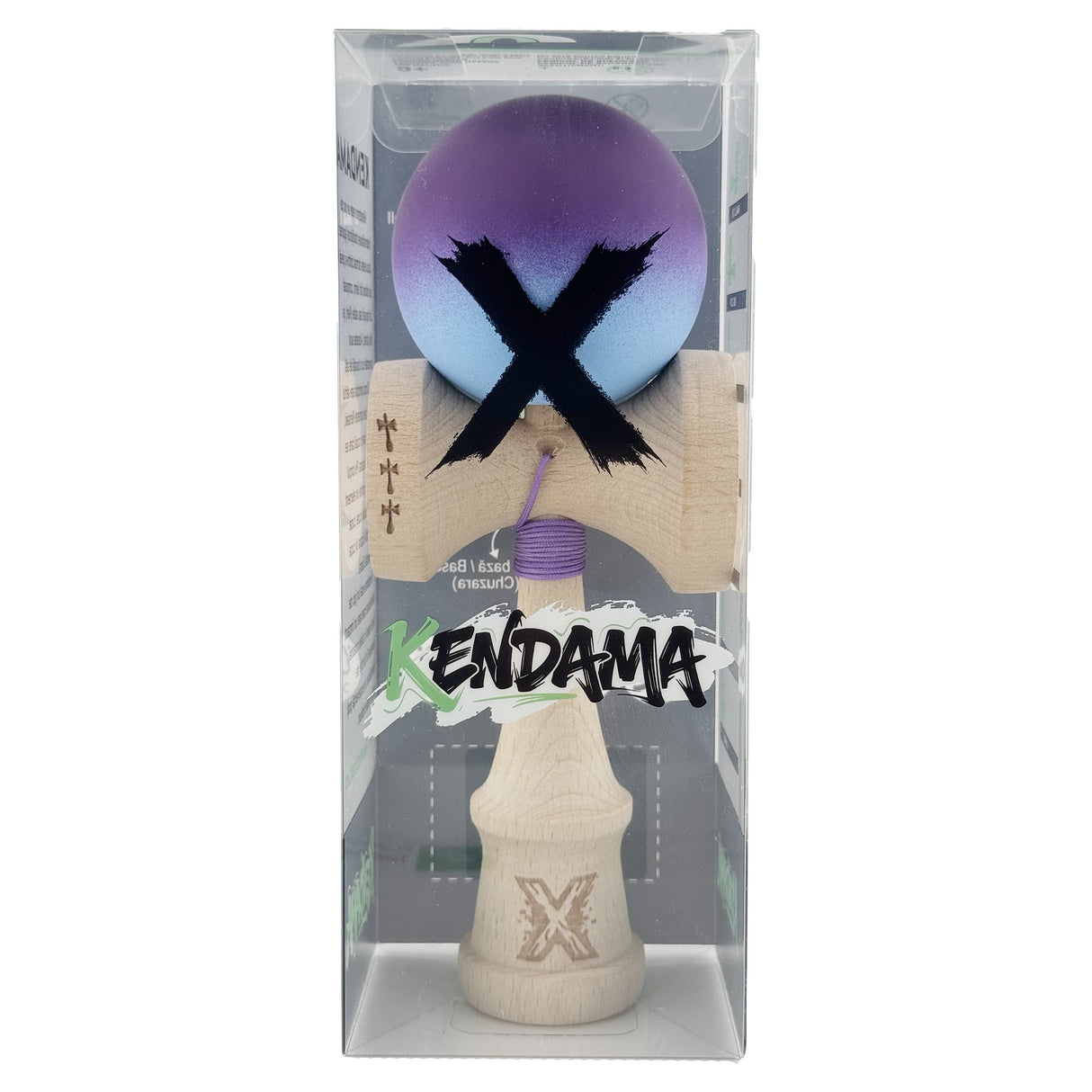 Kendama X Originala, Profesionala, Flippy, Big Cups V2, Rubber Grip cu Cupe Mari, Rulment Metalic cu Ata 55 cm, Violet/Albastru - vivimall.ro
