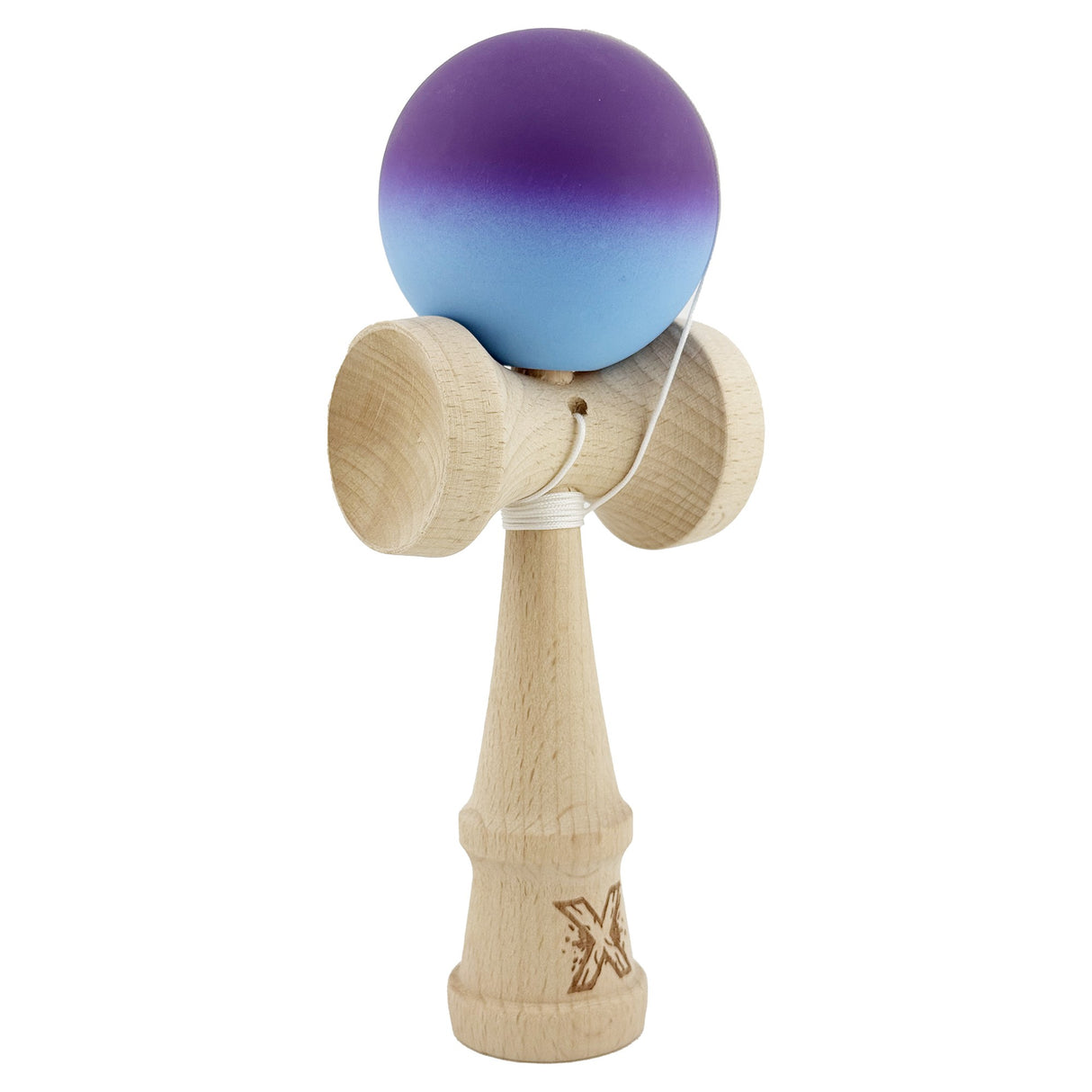 Kendama X Originala, Profesionala, Vivimall, Big Cups V2, Rubber Grip cu Cupe Mari, Rulment Metalic cu Ata 55 cm, Gradient Mov/ Albastru - vivimall.ro