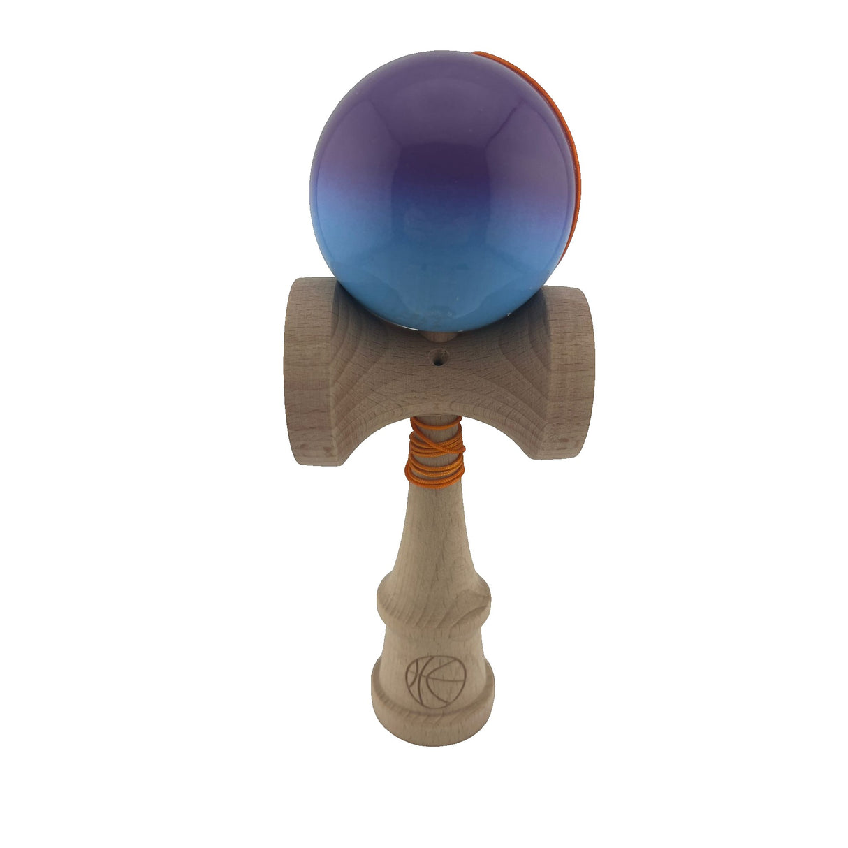 Kendama X Originala, Profesionala, Flippy, Big Cups V2, Rubber Grip cu Cupe Mari, Rulment Metalic cu Ata 55 cm, Gradient Mov/ Albastru - vivimall.ro