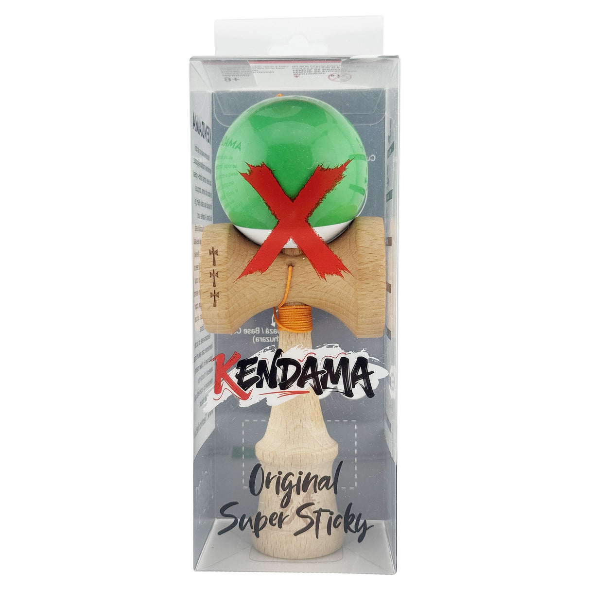Kendama X Originala, Profesionala, Flippy, Big Cups V2, Super Sticky cu Cupe Mari, din lemn 18 cm, Rulment Metalic cu Ata 55 cm, Verde/Alb - vivimall.ro