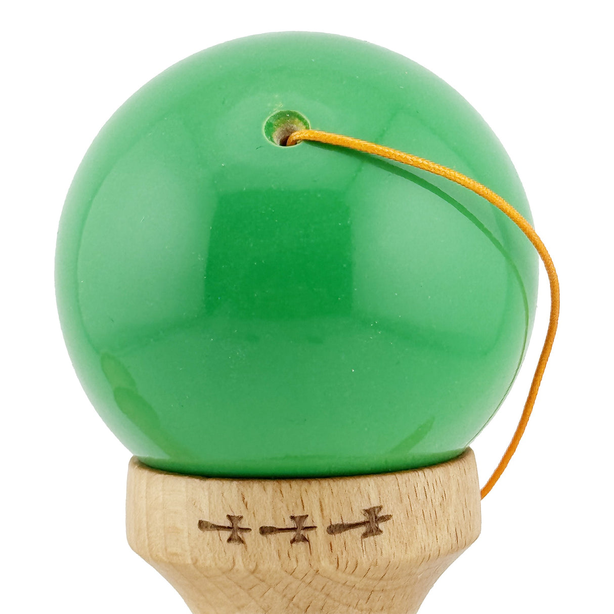 Kendama X Originala, Profesionala, Flippy, Big Cups V2, Super Sticky cu Cupe Mari, din lemn 18 cm, Rulment Metalic cu Ata 55 cm, Verde/Alb - vivimall.ro