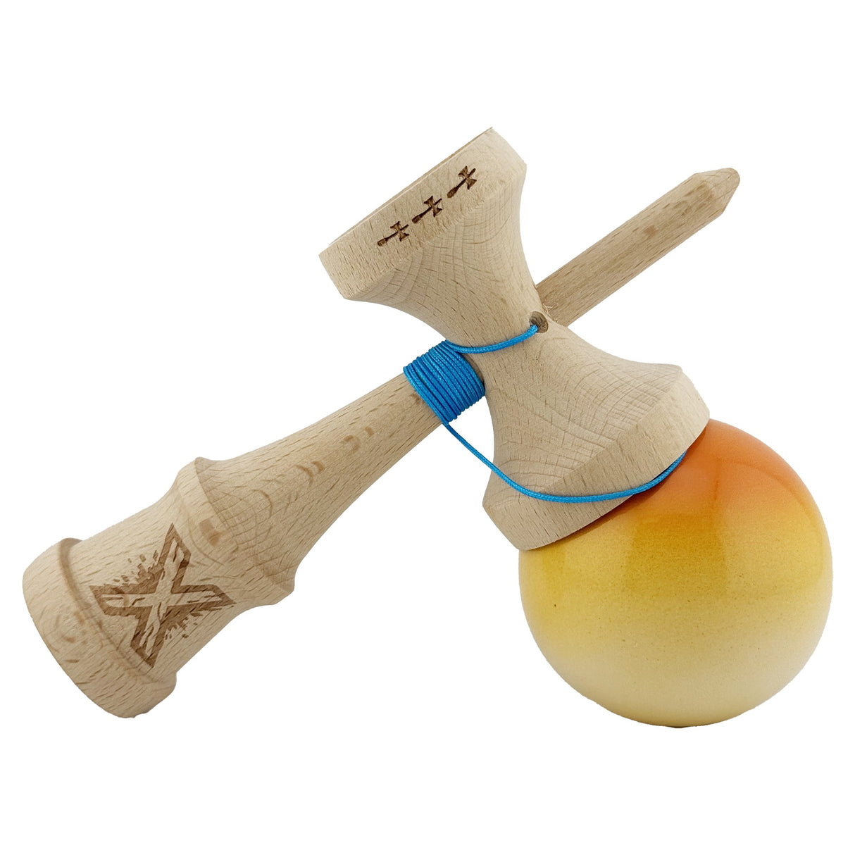 Kendama X Originala, Profesionala, Vivimall, Big Cups V2, Super Sticky, Rulment Metalic cu Ata 55 cm, Protocaliu/Galben/Alb - vivimall.ro