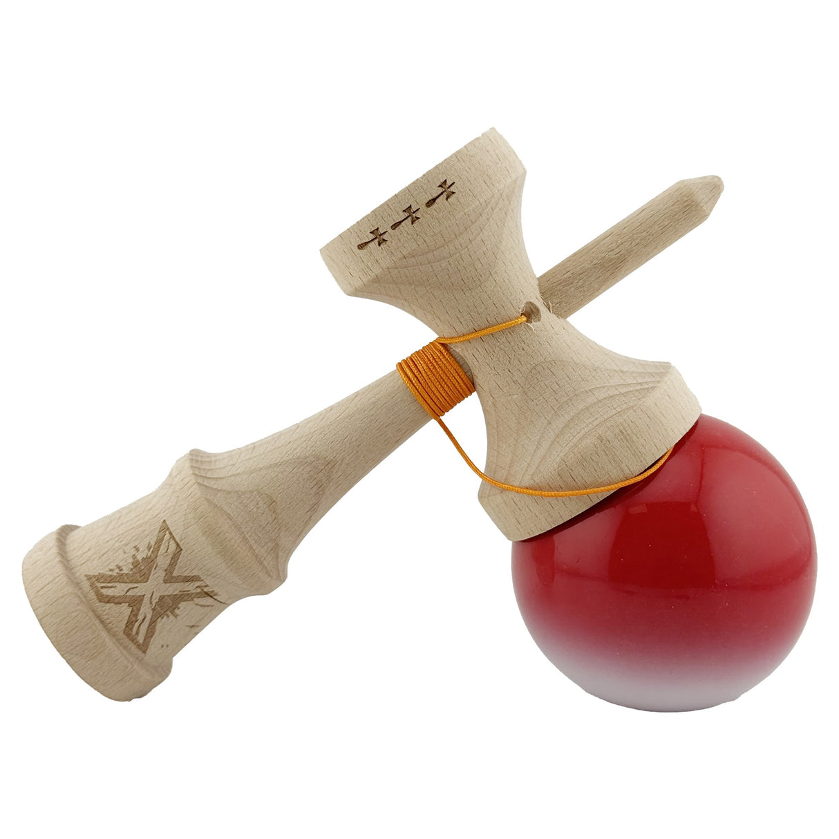 Kendama X Originala, Profesionala, Vivimall, Big Cups V2, Super Sticky, Rulment Metalic cu Ata 55 cm, Rosu/Alb - vivimall.ro