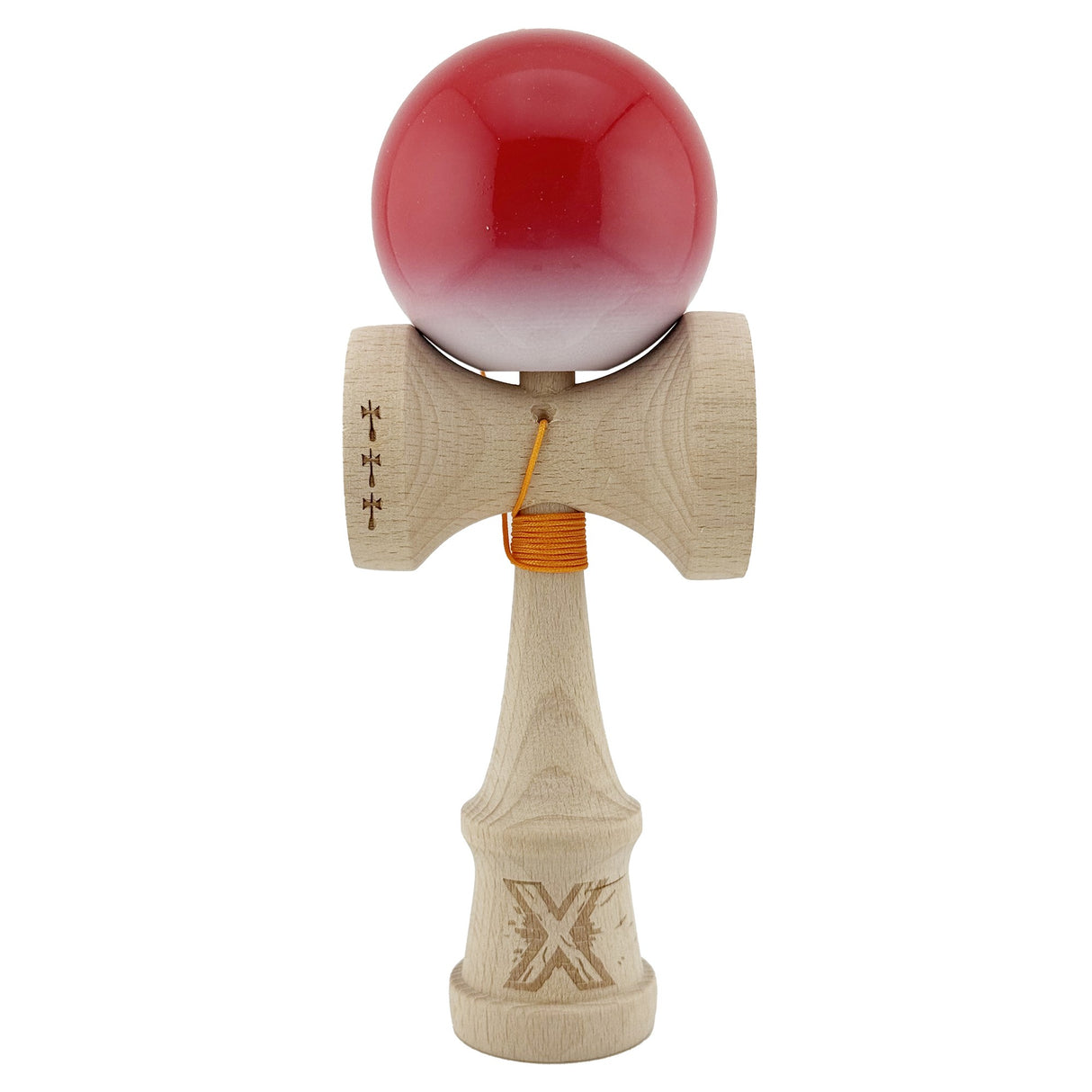 Kendama X Originala, Profesionala, Vivimall, Big Cups V2, Super Sticky, Rulment Metalic cu Ata 55 cm, Rosu/Alb - vivimall.ro
