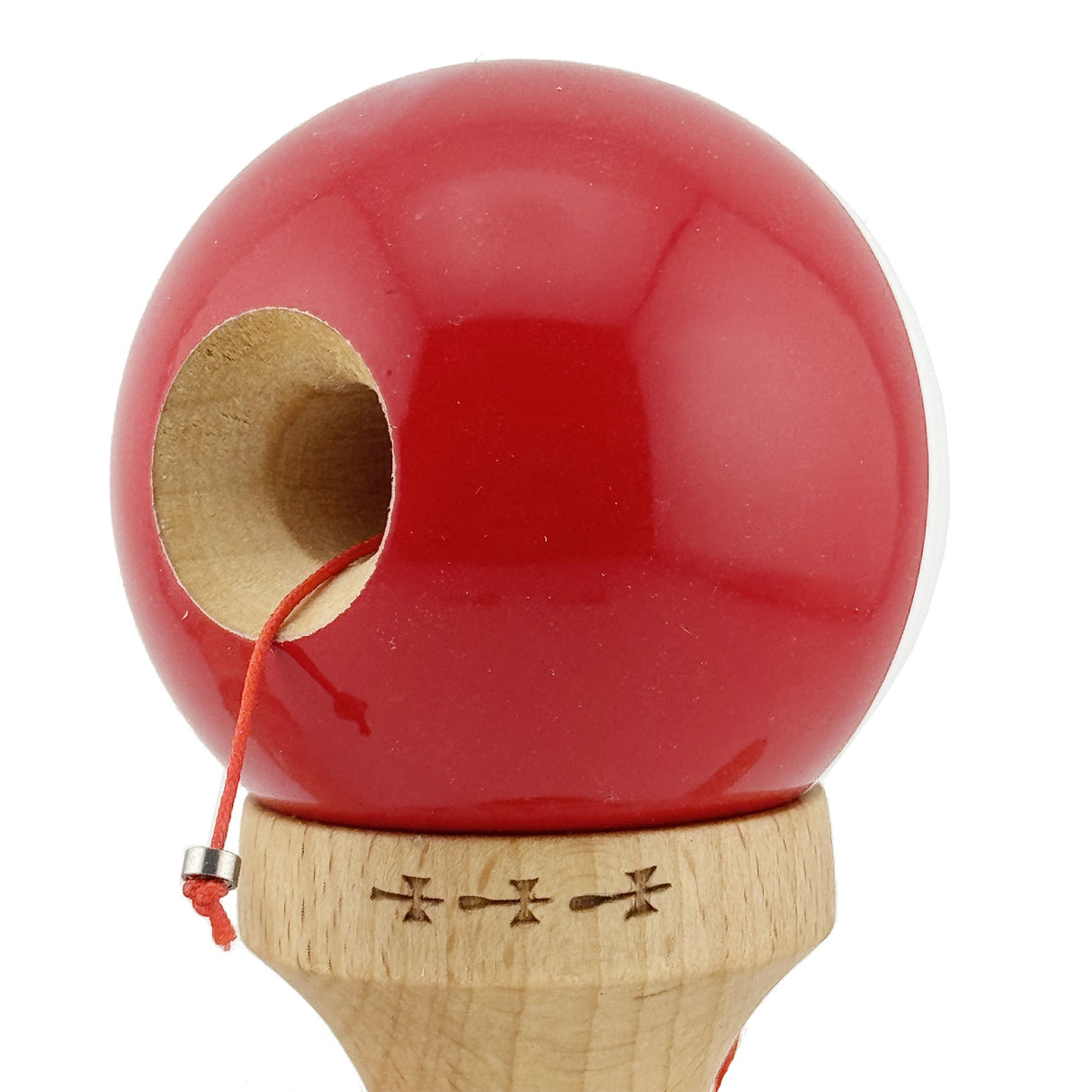 Kendama X Originala, Profesionala, Flippy, Big Cups V2, Super Sticky cu Cupe Mari, Rulment Metalic, din lemn 18 cm, Ata 55 cm, Alb/Rosu
