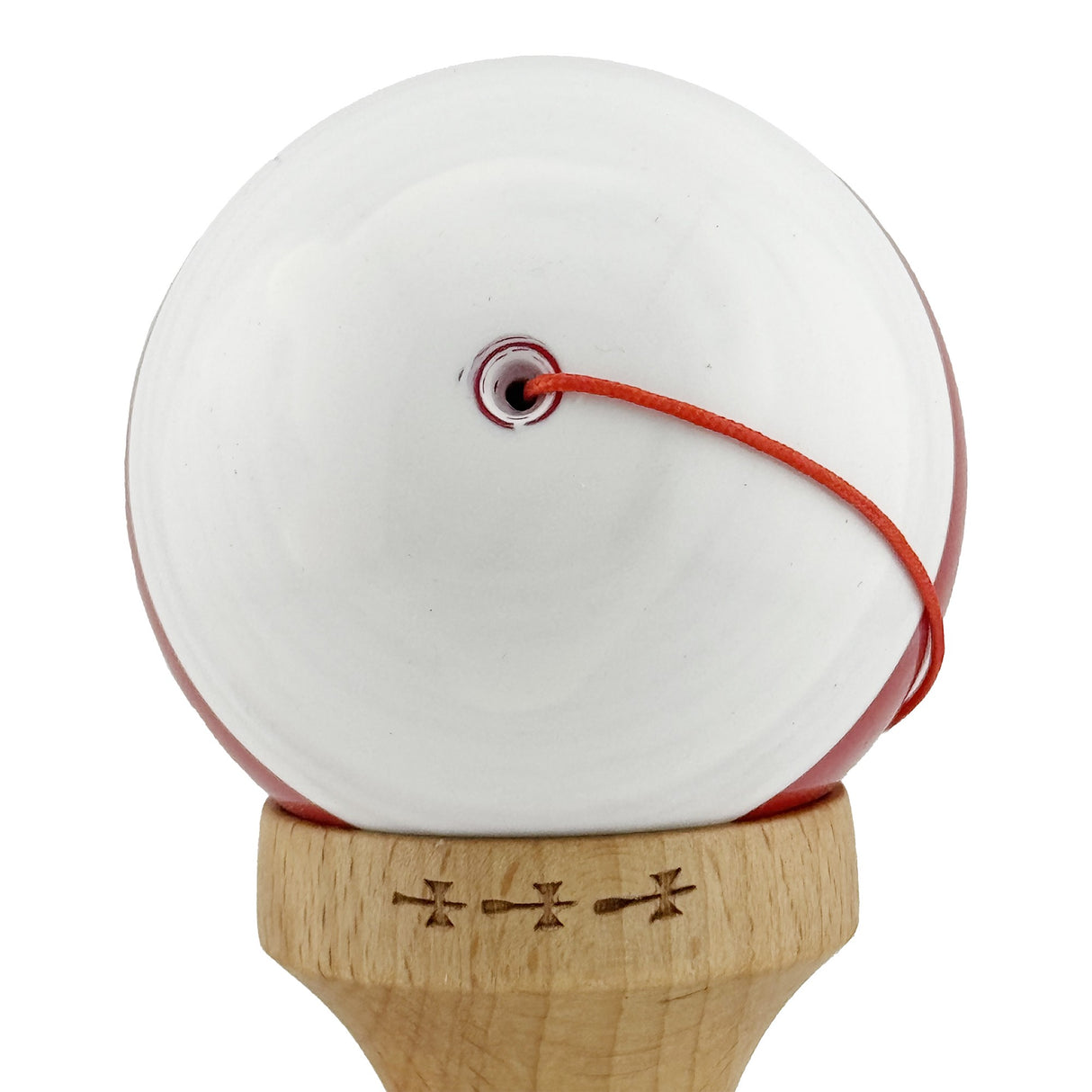 Kendama X Originala, Profesionala, Flippy, Big Cups V2, Super Sticky cu Cupe Mari, Rulment Metalic, din lemn 18 cm, Ata 55 cm, Alb/Rosu