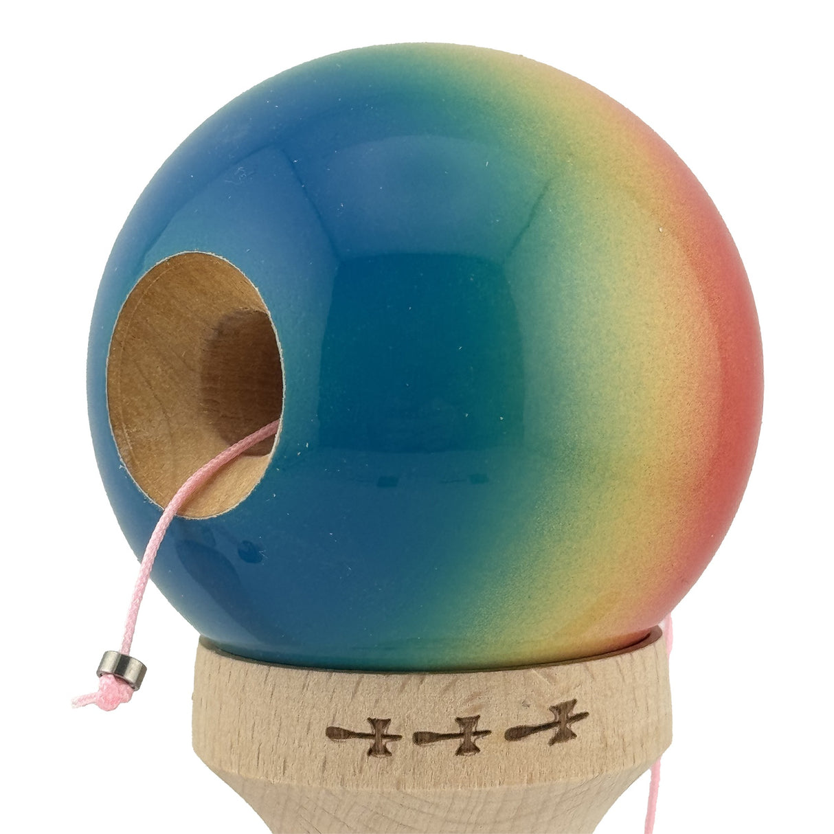 Kendama X Originala, Profesionala, Flippy, Big Cups V2, Super Sticky Cupe Mari, Rulment Metalic cu Ata 55 cm, Rosu/Galben/Albastru - vivimall.ro