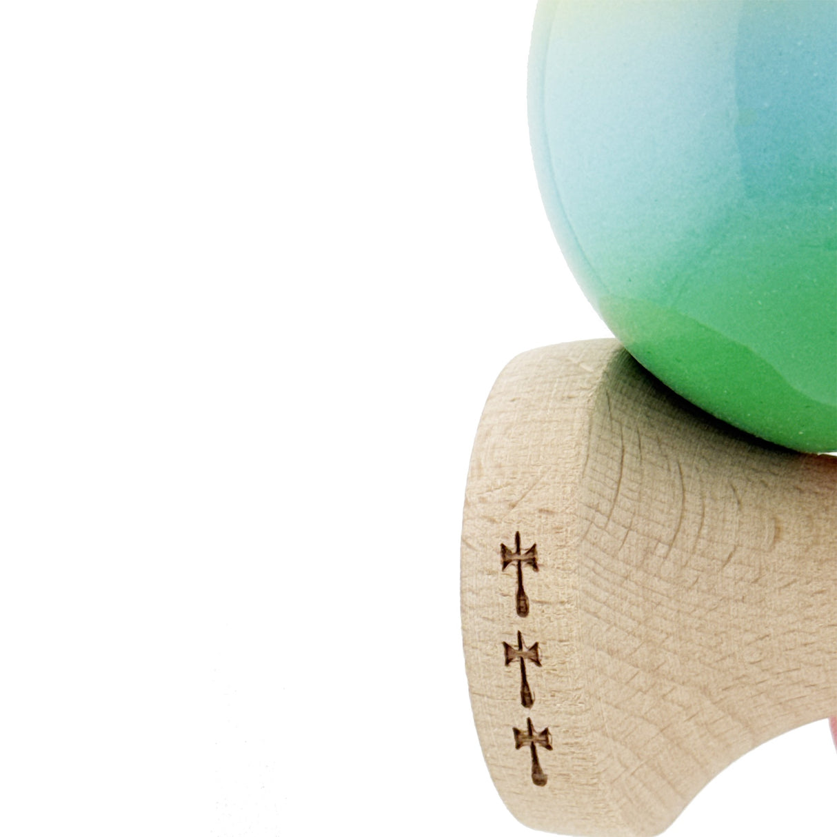 Kendama X Originala, Profesionala, Flippy, Big Cups V2, Super Sticky Cupe Mari, Rulment Metalic cu Ata 55 cm, Galben/Albastru deschis/Verde - vivimall.ro