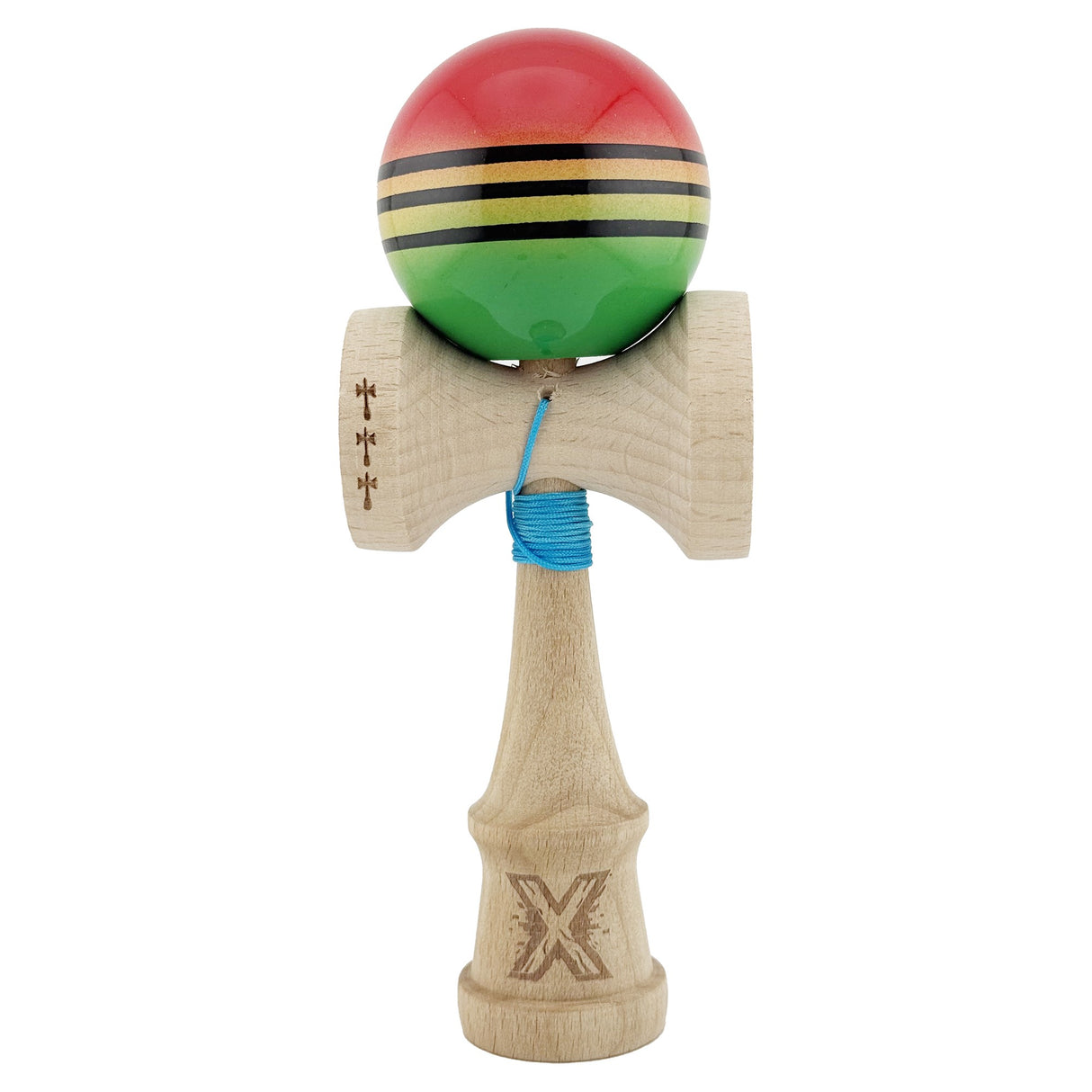 Kendama X Originala, Profesionala, Flippy, Big Cups V2, Super Sticky Legendary Cupe Mari, Rulment Metalic cu Ata 55 cm, Rosu/Galben/Verde - vivimall.ro