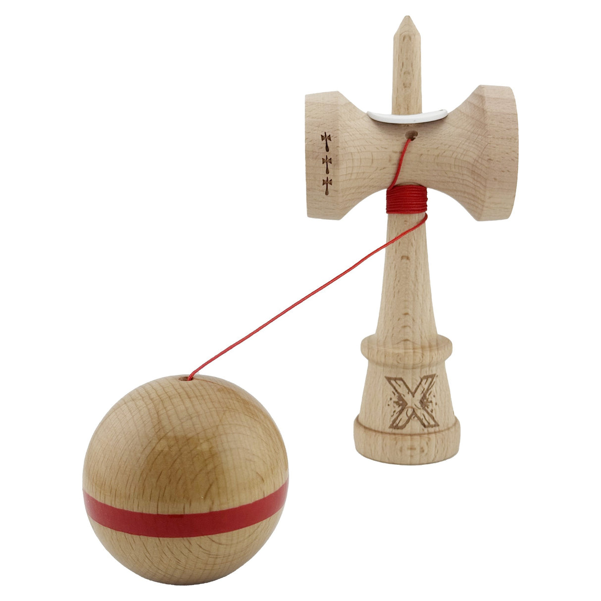 Kendama X Originala, Profesionala, Vivimall, Super Sticky, Cupe Mari KING SIZE V3, Gaura in Baza, Rulment Metalic, din lemn 18 cm, Ata 55 cm, Original Rosu - vivimall.ro