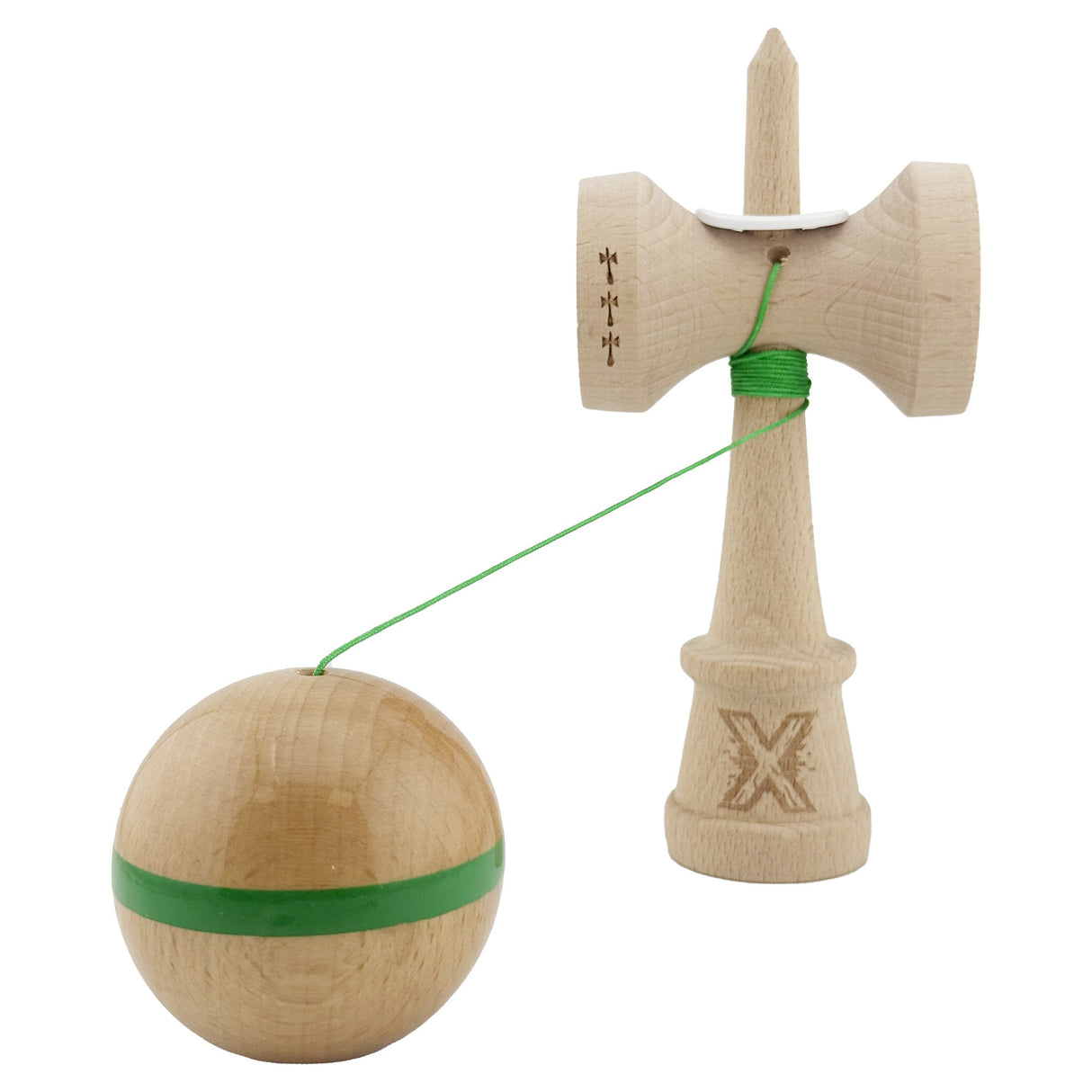 Kendama X Originala, Profesionala, Vivimall, Super Sticky, Cupe Mari KING SIZE V3, Gaura in Baza, Rulment Metalic, din lemn 18 cm, Ata 55 cm, Original Verde - vivimall.ro