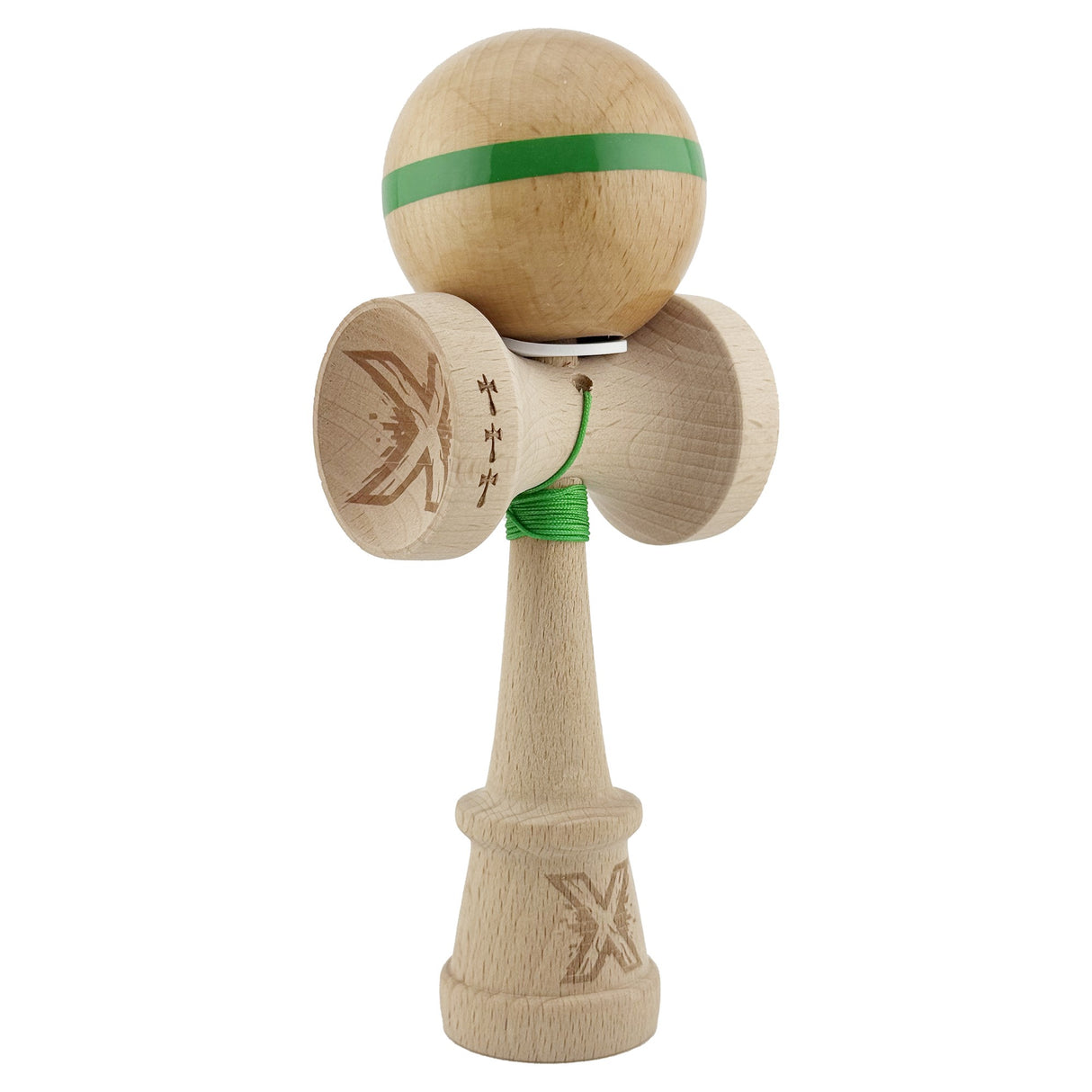 Kendama X Originala, Profesionala, Vivimall, Super Sticky, Cupe Mari KING SIZE V3, Gaura in Baza, Rulment Metalic, din lemn 18 cm, Ata 55 cm, Original Verde - vivimall.ro